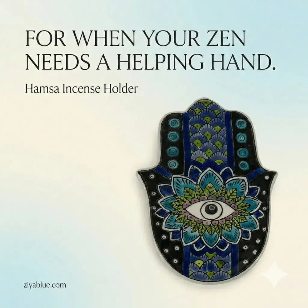 Hamsa Incense Holder – Evil Eye Trinket Dish (5.5") Pacific Giftware Ziya Blue