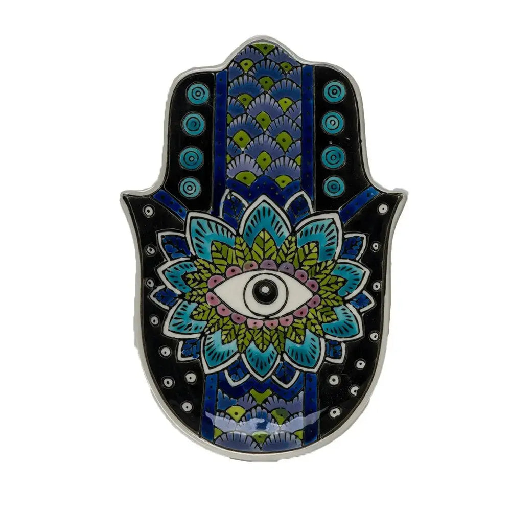 Hamsa Incense Holder – Evil Eye Trinket Dish (5.5") Pacific Giftware Ziya Blue