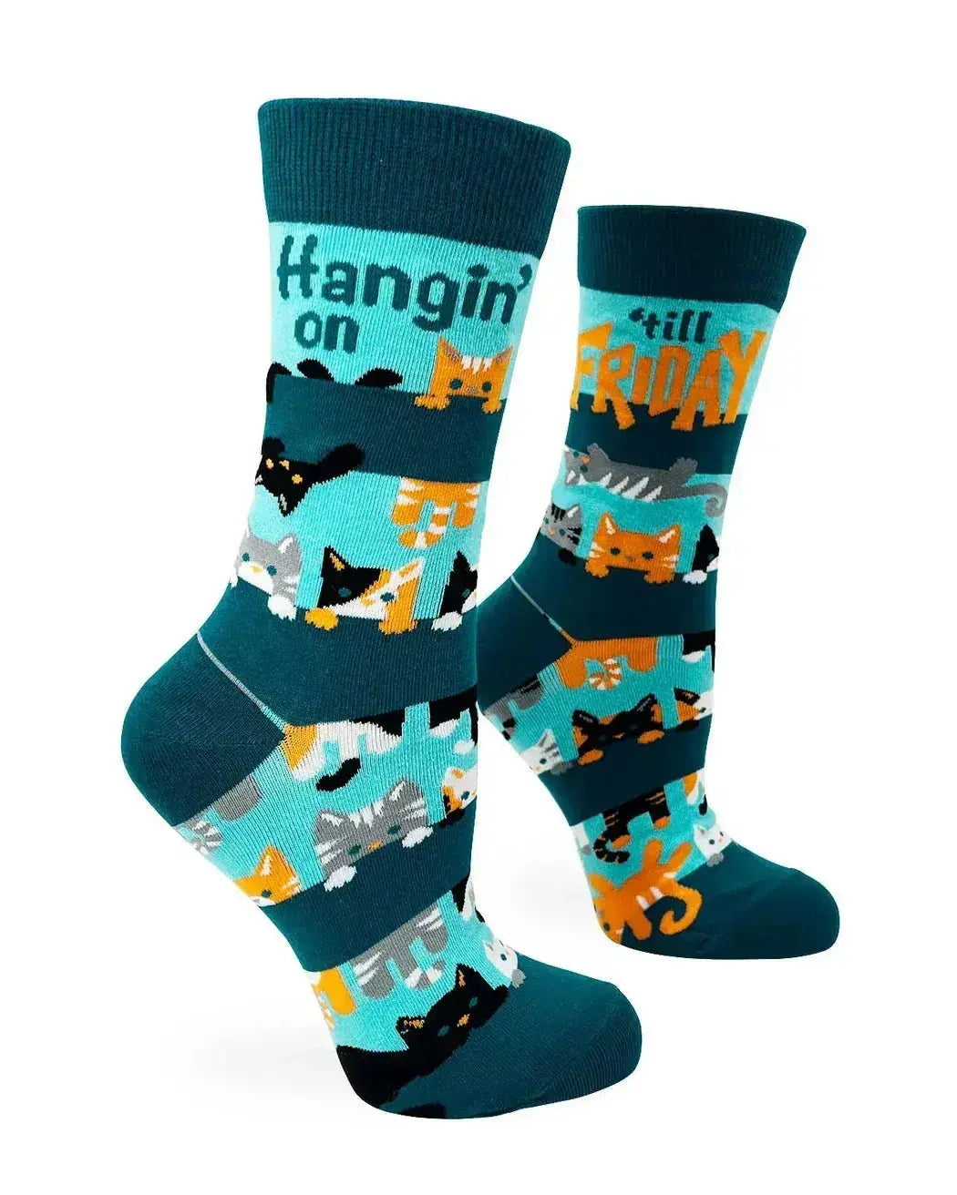 Hangin On Till Friday Socks: Women's Cute Cats Fabdaz Ziya Blue