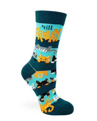 Hangin On Till Friday Socks: Women's Cute Cats Fabdaz Ziya Blue