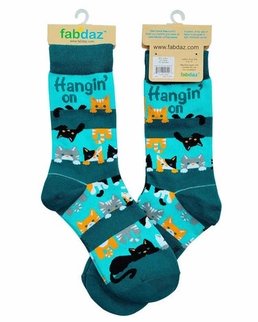 Hangin On Till Friday Socks: Women's Cute Cats Fabdaz Ziya Blue