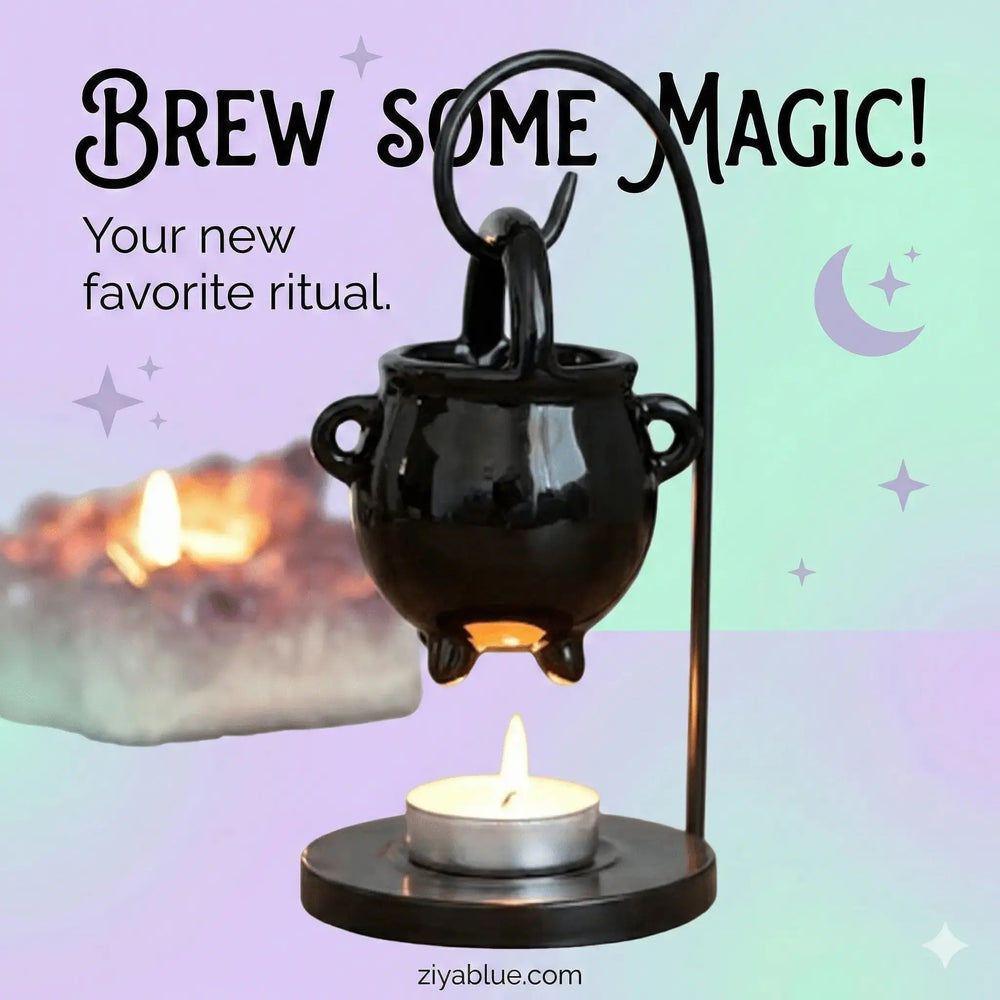 Hanging Cauldron Burner | Spooky Black Ceramic Wax Warmer Something Different Ziya Blue