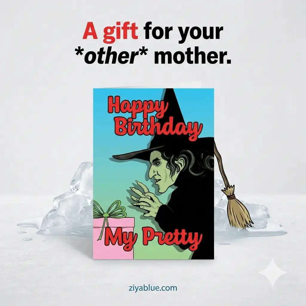 Happy Birthday Witch Card Bite Your Granny Ziya Blue