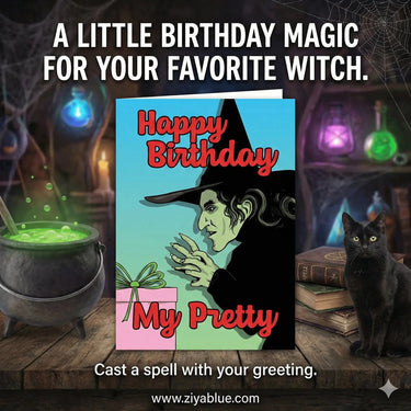 Happy Birthday Witch Card Bite Your Granny Ziya Blue