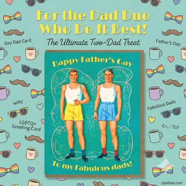 Happy Father's Gay Card | Gold Foil LGBTQ+ Greeting Smitten Kitten Ziya Blue