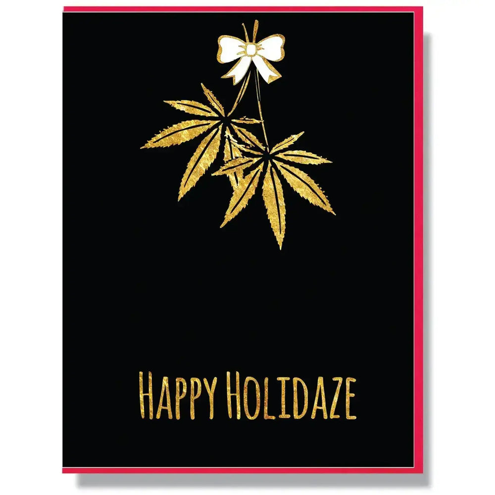 Happy Holidaze Christmas Card| Funny Cannabis Mistletoe Greeting Smitten Kitten Ziya Blue