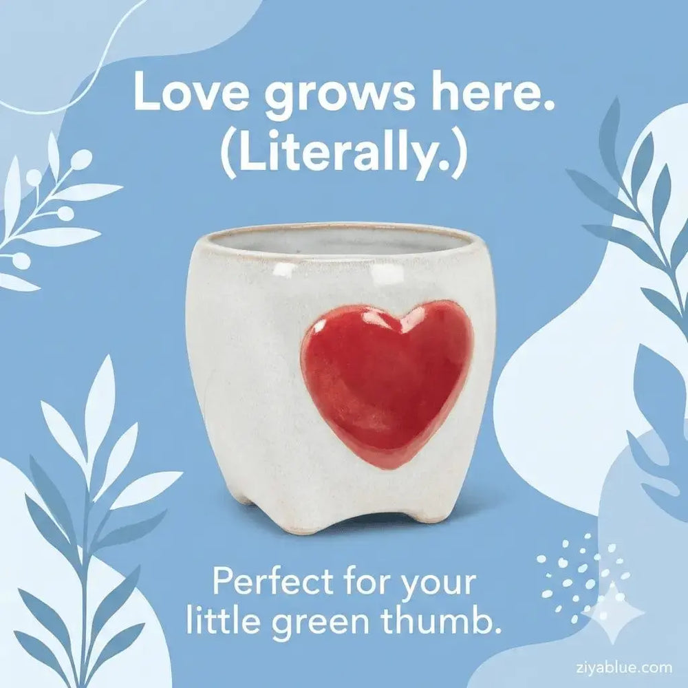 Heart Ceramic Succulent Planter - 2.5" Mini Valentine's Pot Abbott Ziya Blue