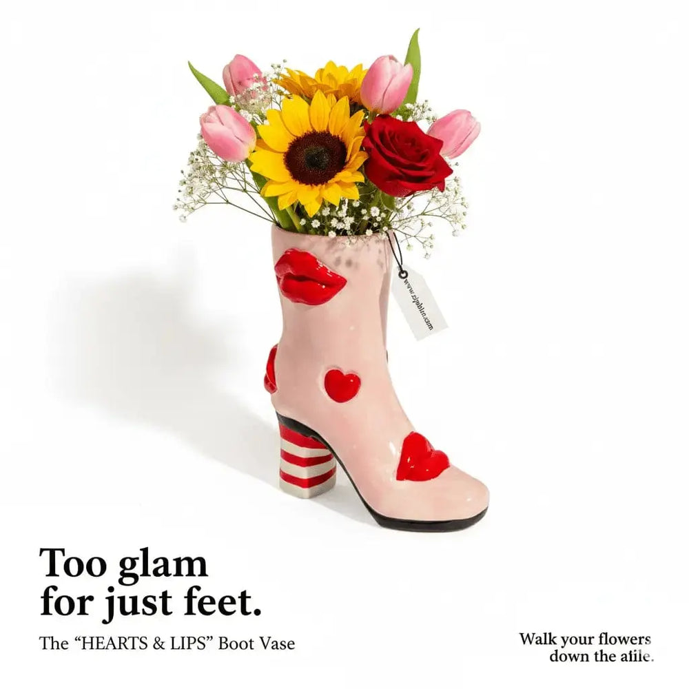 Heeled Boot Vase - Hearts & Lips Ceramic Fashion McGowan & Rutherford Ltd Ziya Blue
