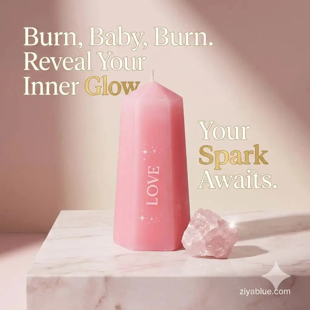 Hidden Rose Quartz Crystal Candle | Unscented Pink Love Pillar Something Different Ziya Blue