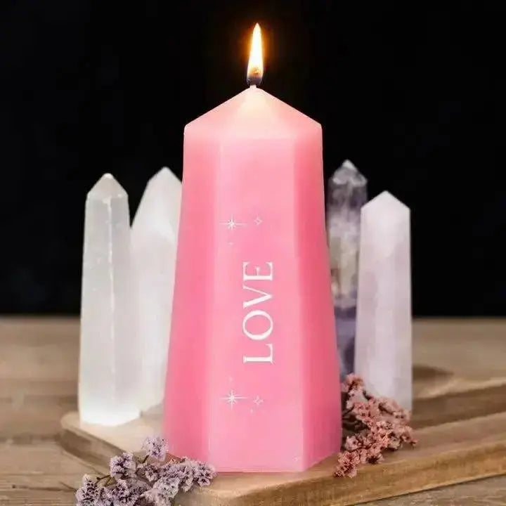 Hidden Rose Quartz Crystal Candle | Unscented Pink Love Pillar Something Different Ziya Blue