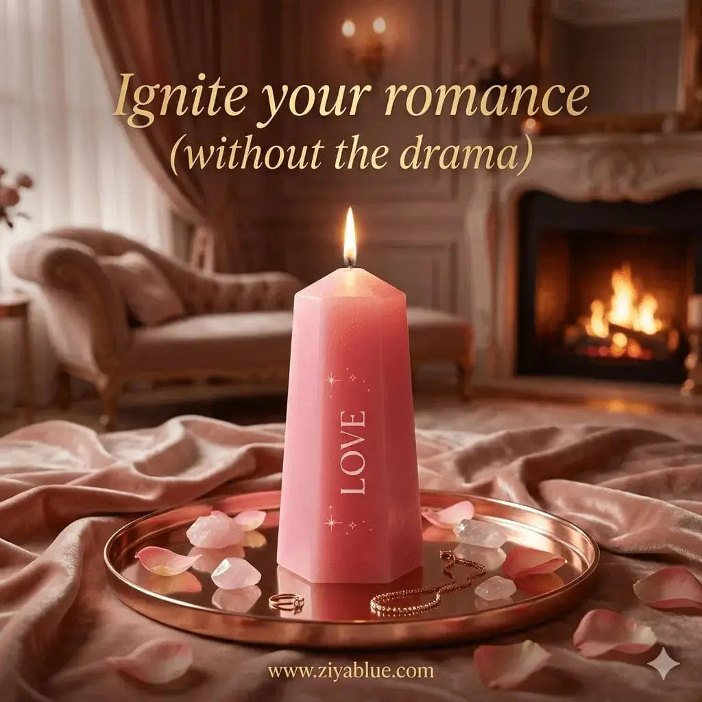 Hidden Rose Quartz Crystal Candle | Unscented Pink Love Pillar Something Different Ziya Blue