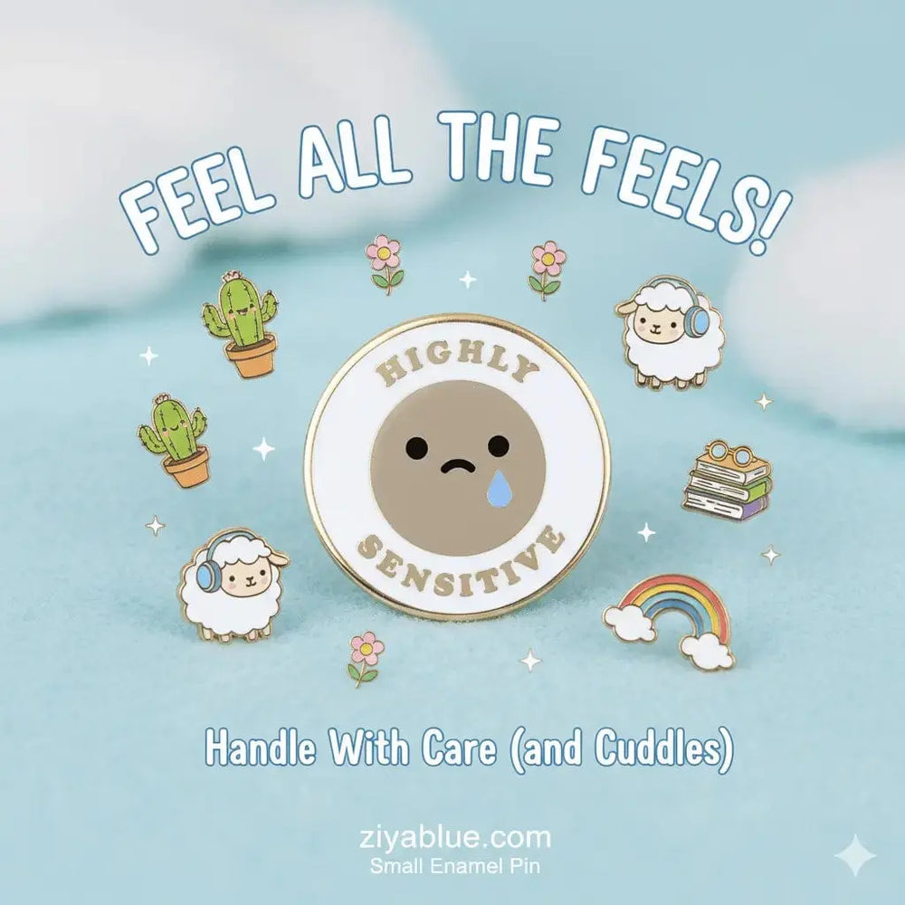 Highly Sensitive Pin: Gold & White Tearful Face These Are Things Ziya Blue