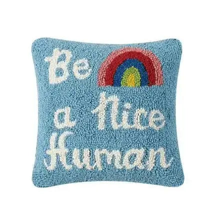 Hooked Be A Nice Human Pillow Faire Ziya Blue