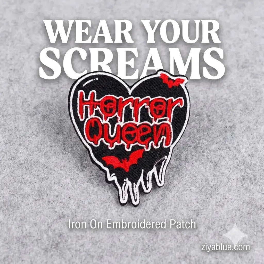 Horror Queen Patch Dripping Heart Iron-On Embroidered Ziya Blue Ziya Blue