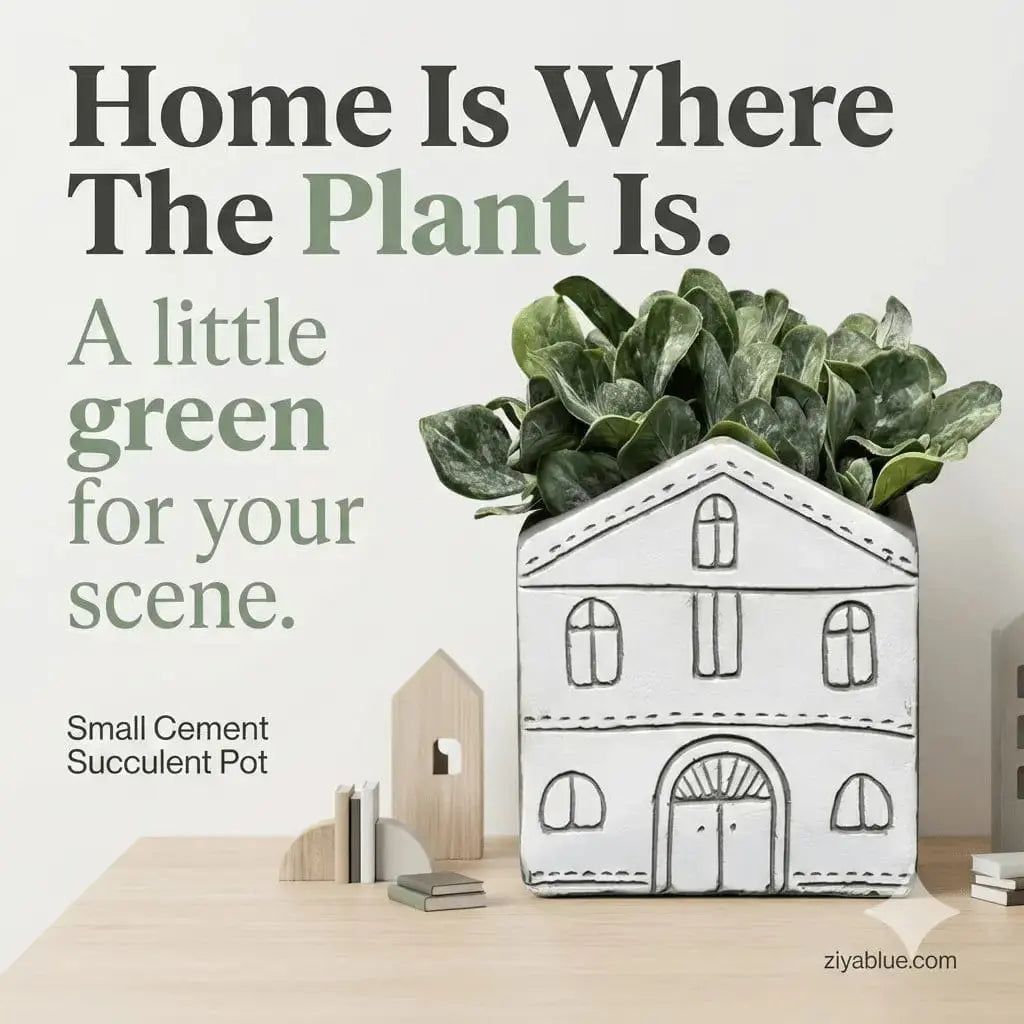 House Shaped Cement Planter - The "Small Abode" Modern Pot Streamline Ziya Blue