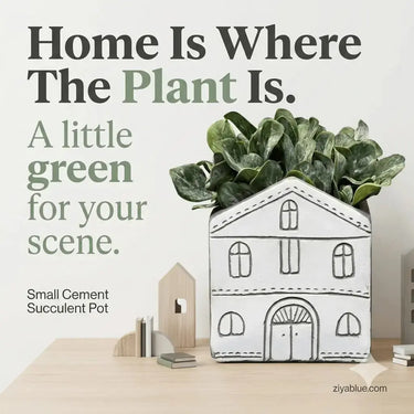 House Shaped Cement Planter - The "Small Abode" Modern Pot Streamline Ziya Blue