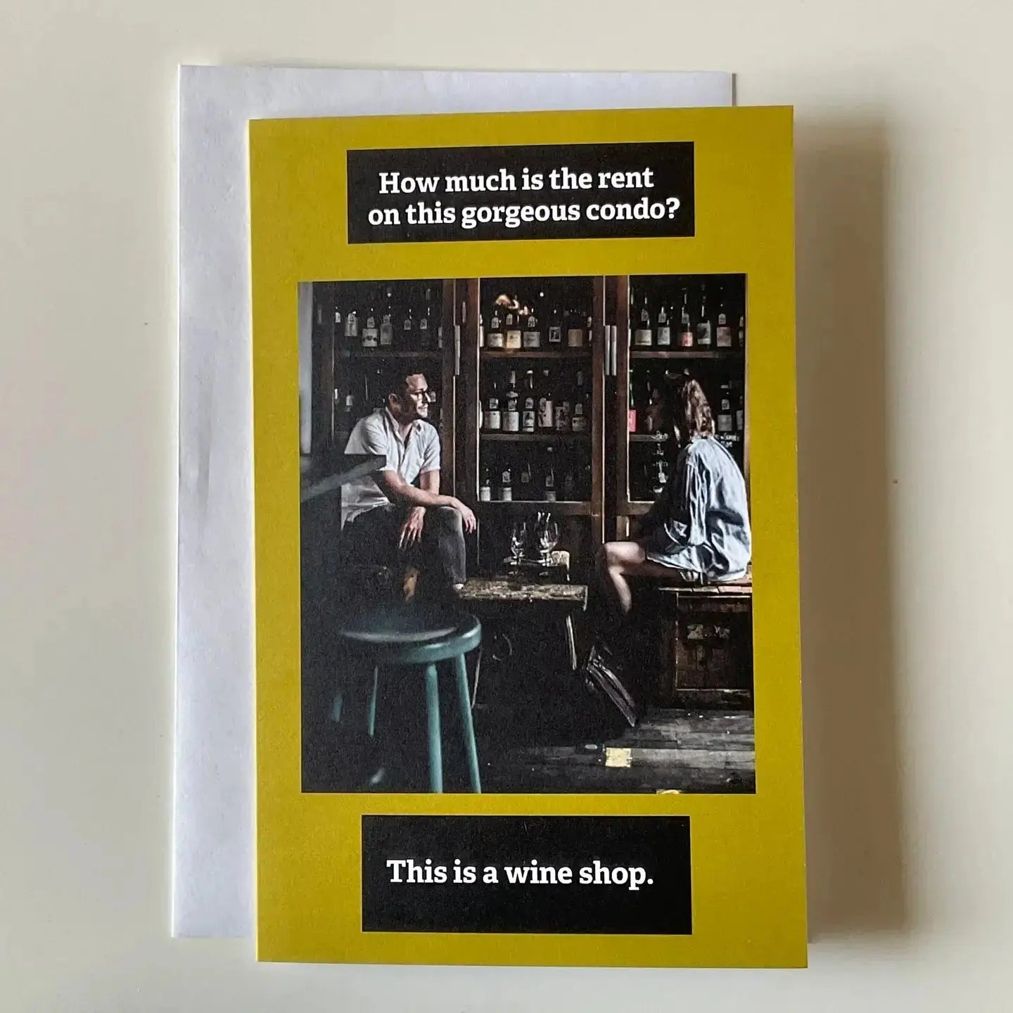 "How Much Is the Rent?" Funny Wine Birthday Card Jacs Studio Toronto Ziya Blue