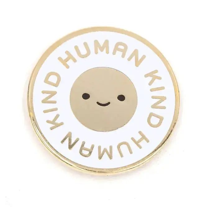 Human Kind Pin: Gold & White Smiling Face These Are Things Ziya Blue