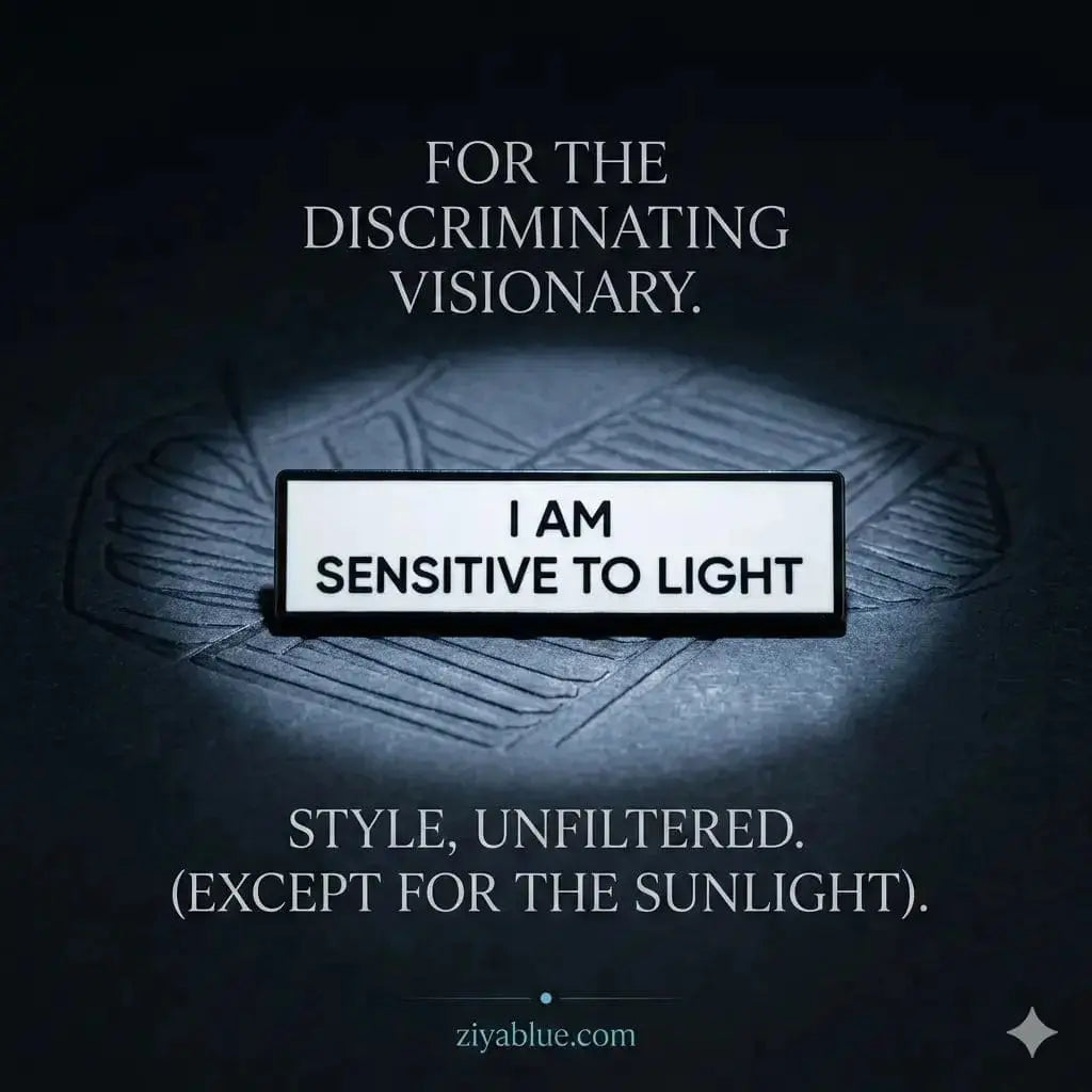 "I Am Sensitive To Light" Enamel Pin Retrophiliac Ziya Blue