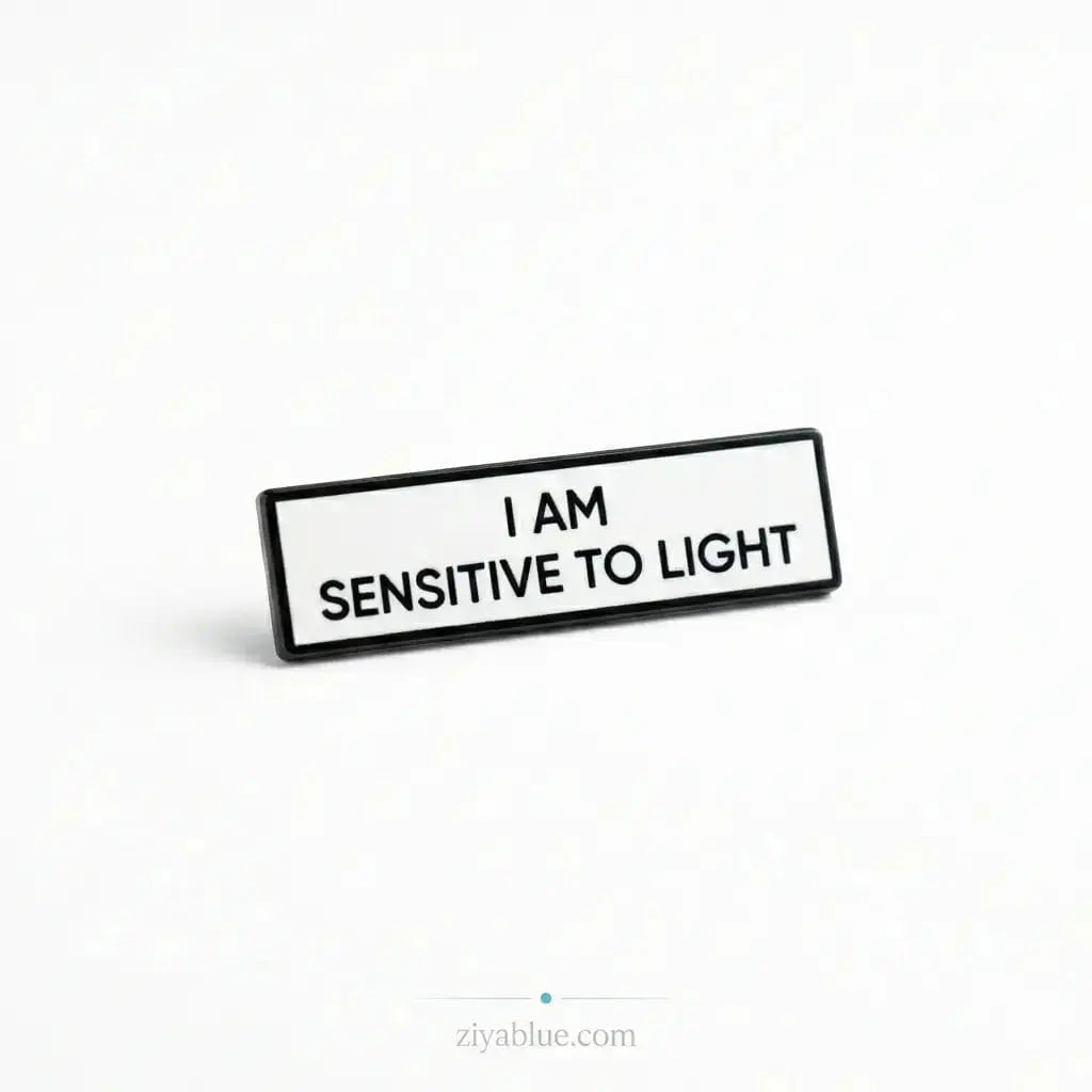 "I Am Sensitive To Light" Enamel Pin Retrophiliac Ziya Blue