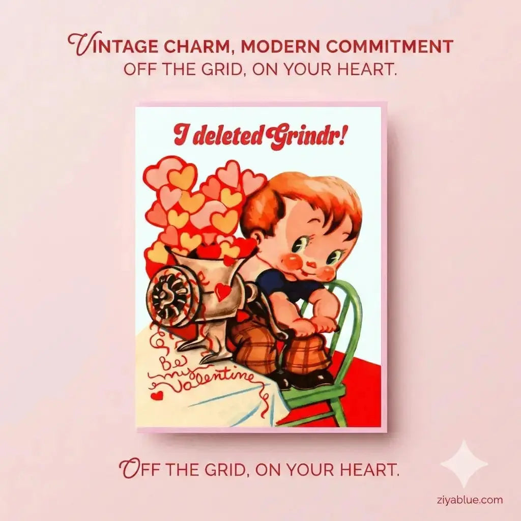 I Deleted Grindr! Card – The "Personal Growth" Greeting Smitten Kitten Ziya Blue