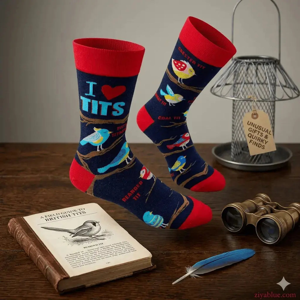 I Heart Tits Socks: Funny Mens Crew Fabdaz Ziya Blue
