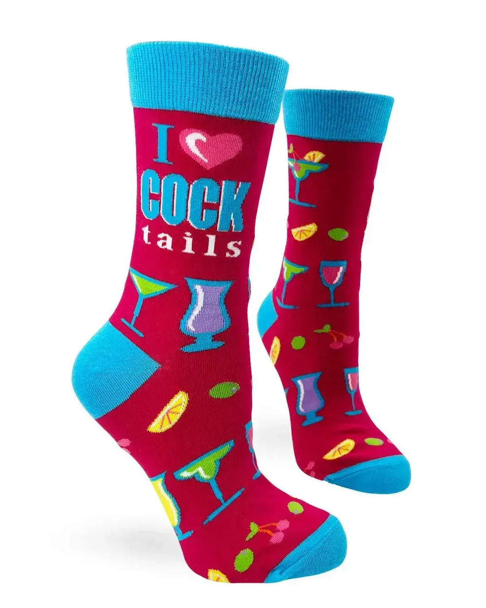 I Love Cocktails Socks: Funny Womens Crew Fabdaz Ziya Blue