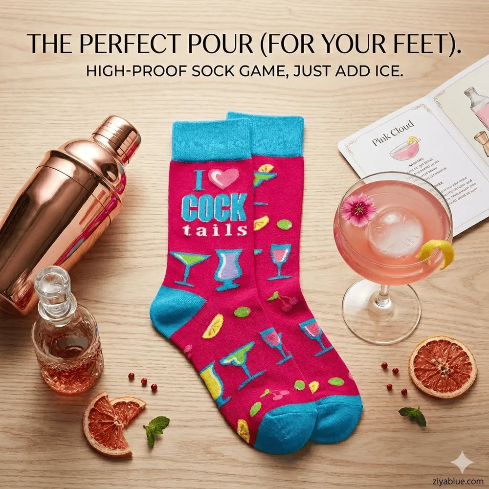 I Love Cocktails Socks: Funny Womens Crew Fabdaz Ziya Blue
