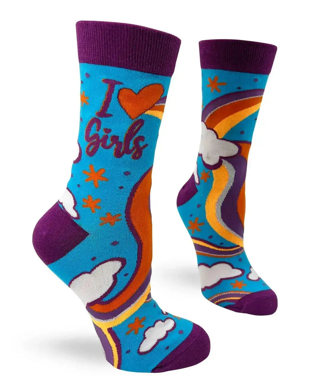 I Love Girls Socks: Rainbow Ladies Crew Fabdaz Ziya Blue