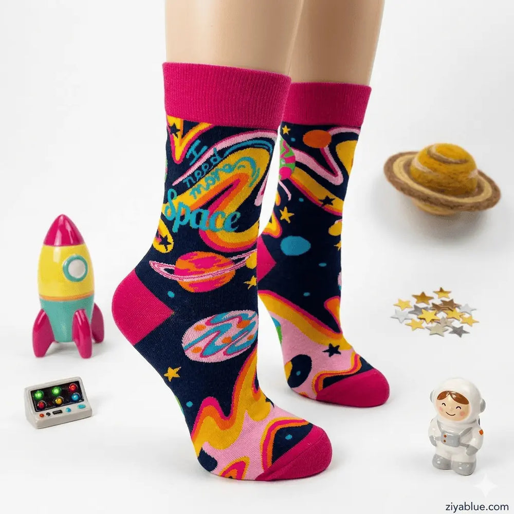 I Need More Space Socks: The Ultimate Women's Crew Fabdaz Ziya Blue