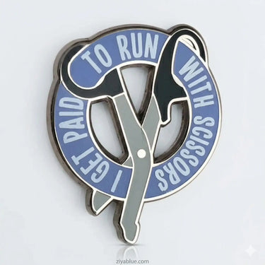 I Run With Scissors Pin -1 1/8"  Ziya Blue
