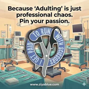 I Run With Scissors Pin -1 1/8" Rad Girl Creations Ziya Blue