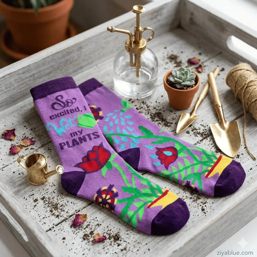 I Wet My Plant's Women's Crew Socks Fabdaz Ziya Blue