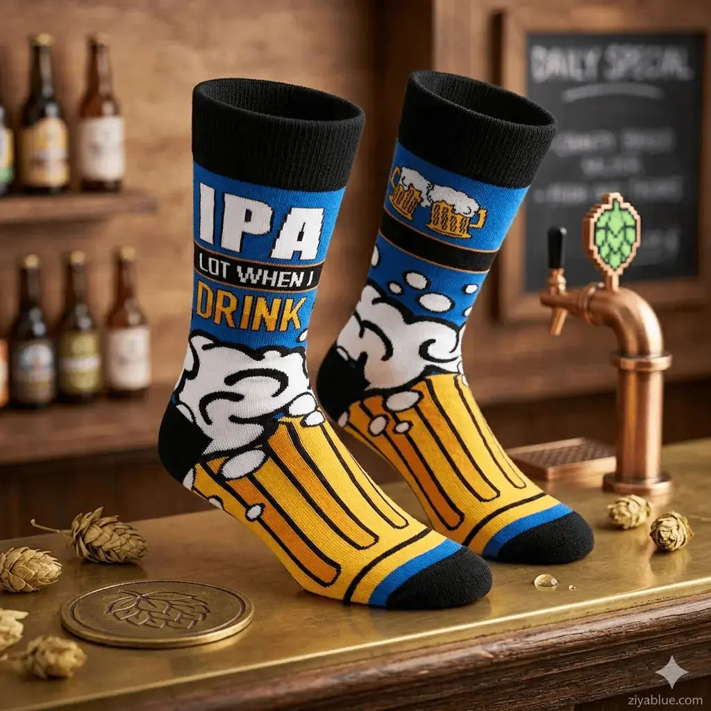IPA Lot Socks: Funny Mens Crew Fabdaz Ziya Blue