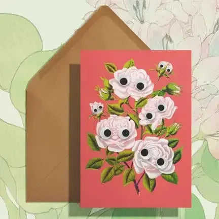 Illustrated Googly Eyes Rose Card: Funny Floral Greeting Stay Home Club Ziya Blue
