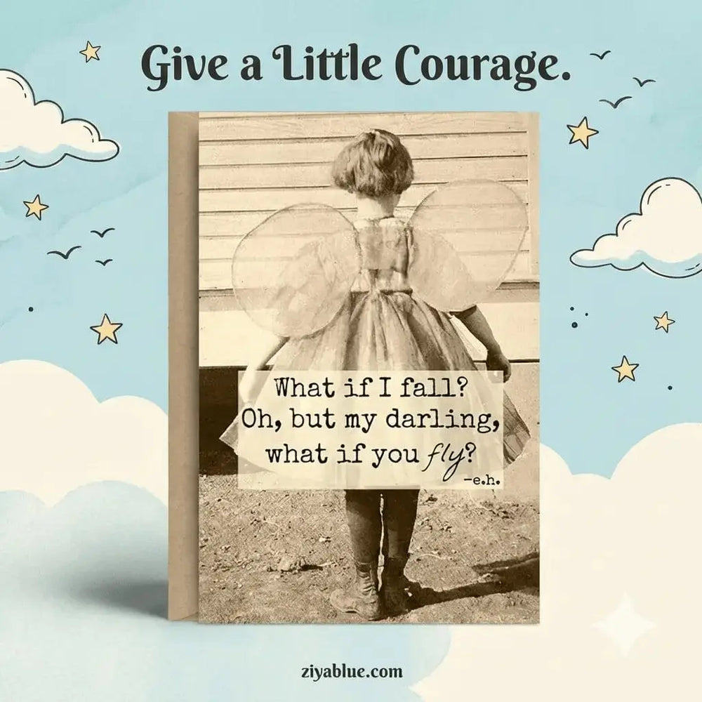 Inspirational Friendship Card: "What If You Fly?" Ravens Rest Studio Ziya Blue