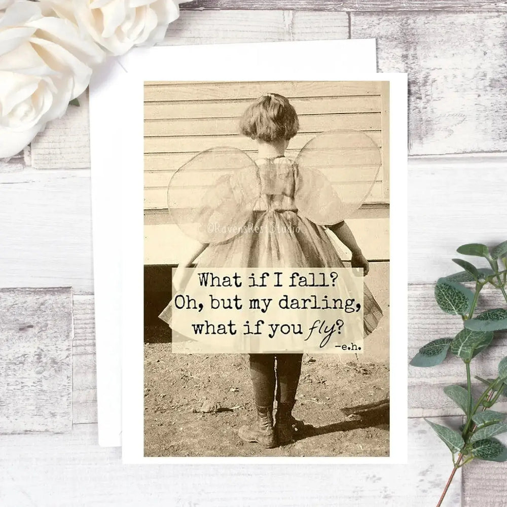 Inspirational Friendship Card: "What If You Fly?" Ravens Rest Studio Ziya Blue