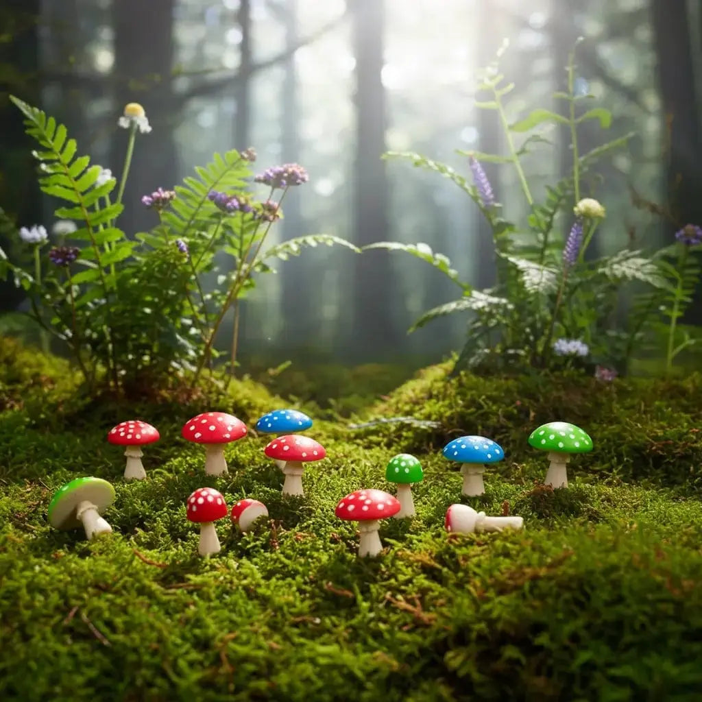 Itty Bitty Mushrooms – Set of 12 Mini Toadstools Archie McPhee Ziya Blue