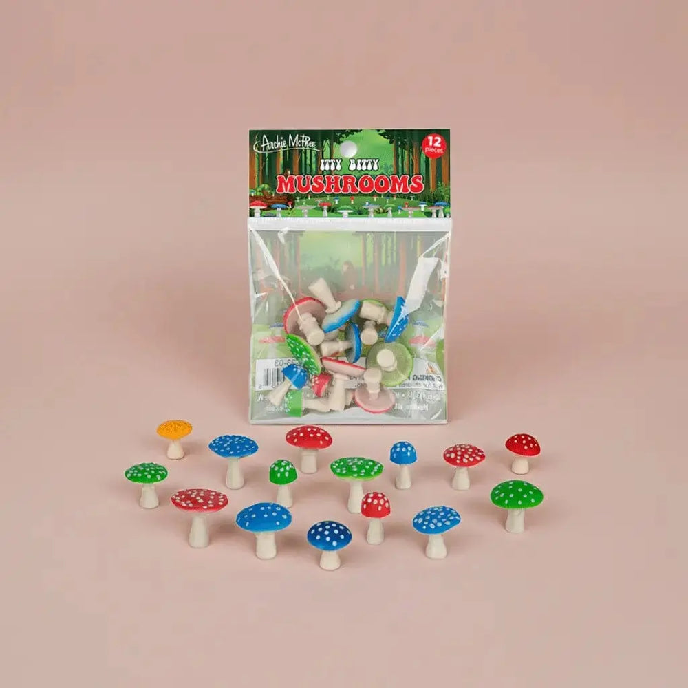 Itty Bitty Mushrooms – Set of 12 Mini Toadstools Archie McPhee Ziya Blue