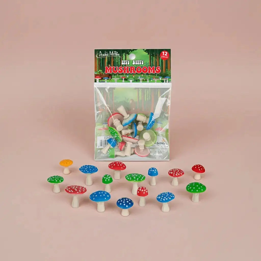 Itty Bitty Mushrooms – Set of 12 Mini Toadstools Archie McPhee Ziya Blue