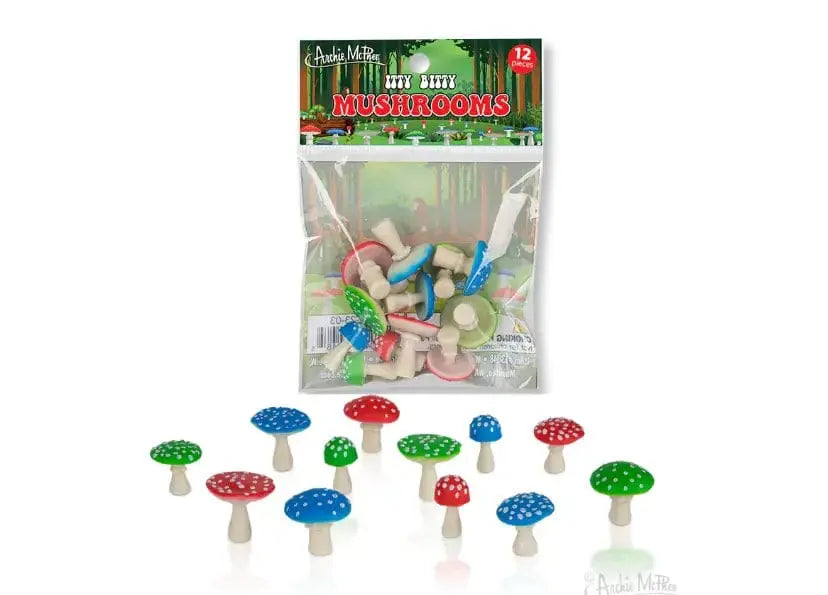 Itty Bitty Mushrooms – Set of 12 Mini Toadstools Archie McPhee Ziya Blue