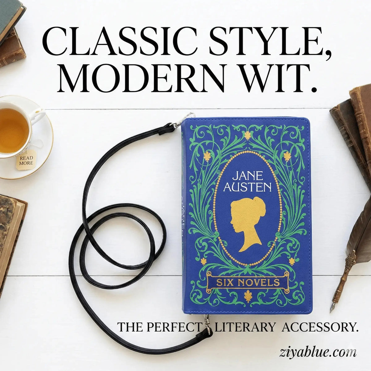 Jane Austen Book Clutch: A Chic Accessory for Literature Lovers 📖✨ COMECO INC Ziya Blue