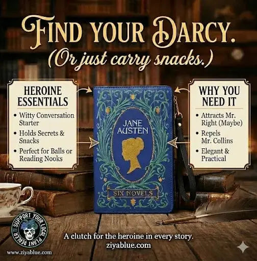 Jane Austen Book Clutch: A Chic Accessory for Literature Lovers 📖✨ COMECO INC Ziya Blue