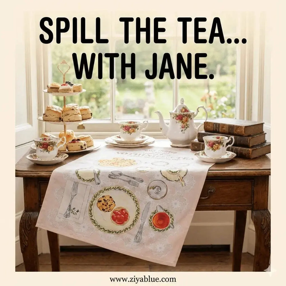 Jane Austen Tea Towel for Literature Lovers Unemployed Philosophers Guild Ziya Blue