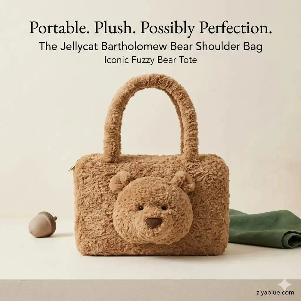Jellycat Bartholomew Bear Shoulder Bag – Iconic Fuzzy Bear Tote Jellycat Ziya Blue