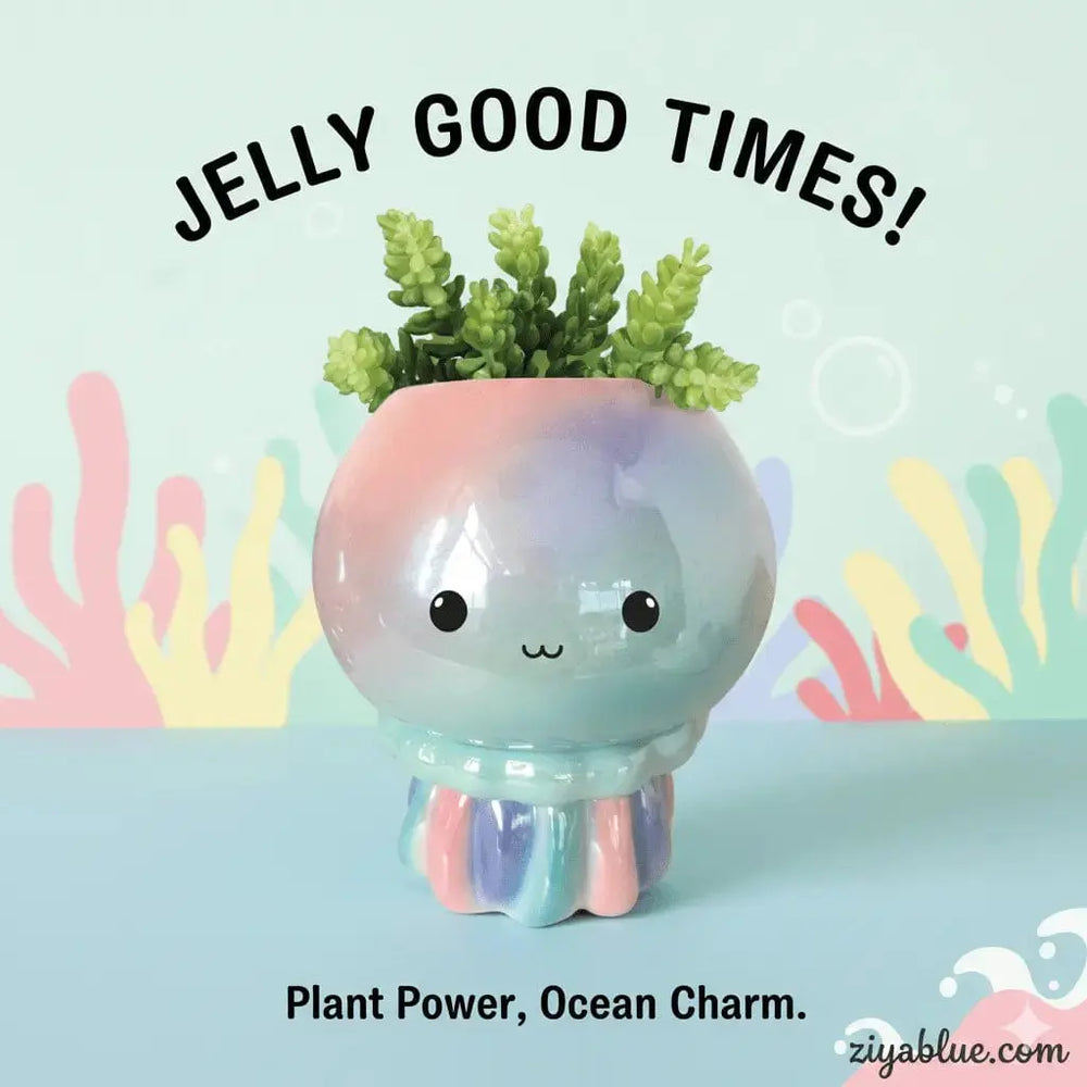 Jellyfish Footsie Planter – Ceramic Ocean Pot (Don't Be Jelly) Streamline Ziya Blue