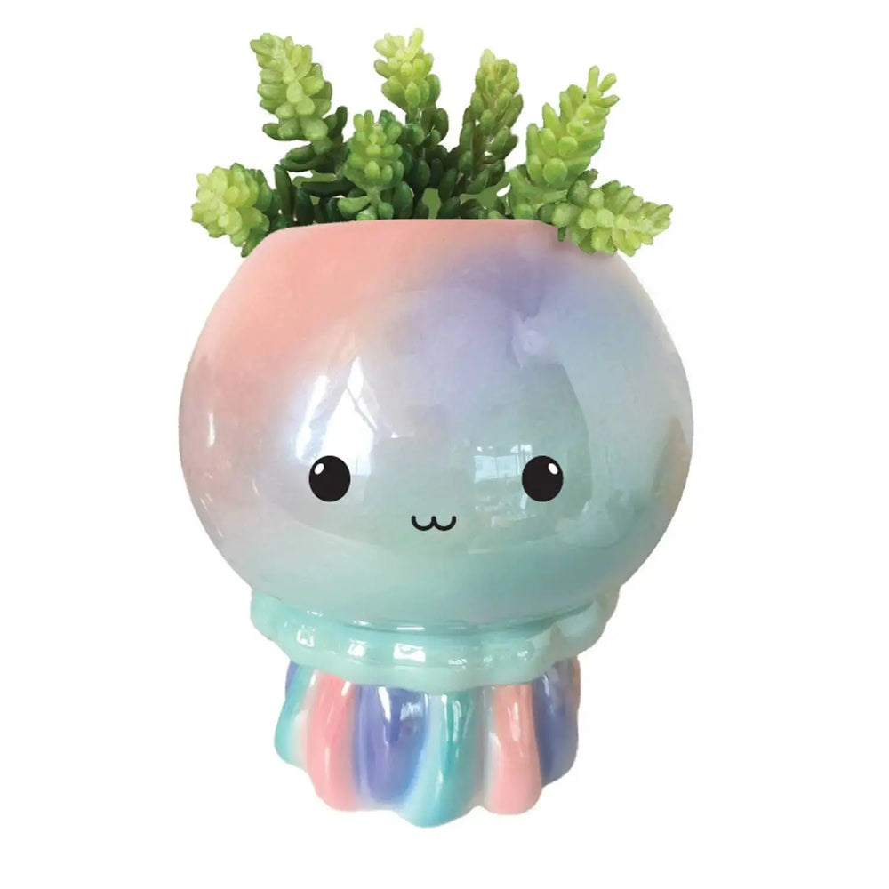 Jellyfish Footsie Planter – Ceramic Ocean Pot (Don't Be Jelly) Streamline Ziya Blue