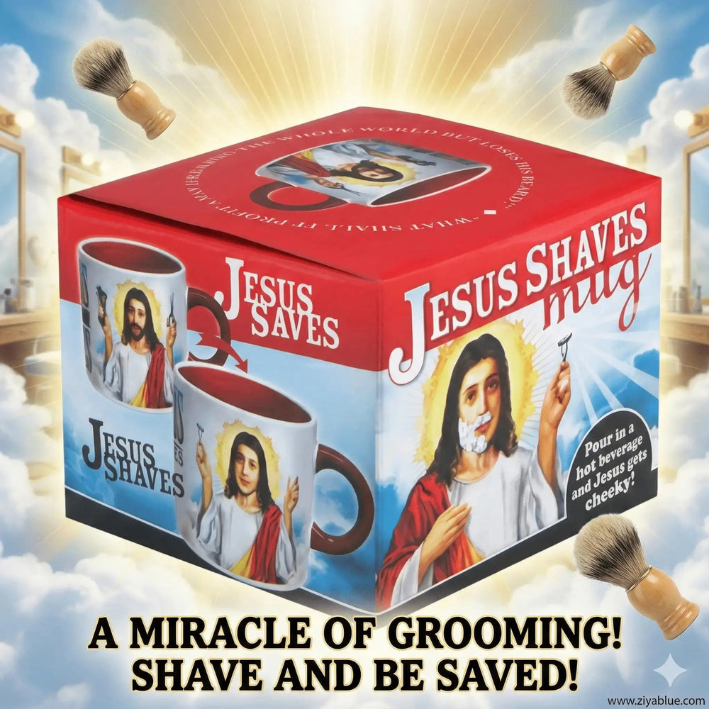 Jesus Shaves Heat Changing Mug: A Funny Miracle Faire Ziya Blue