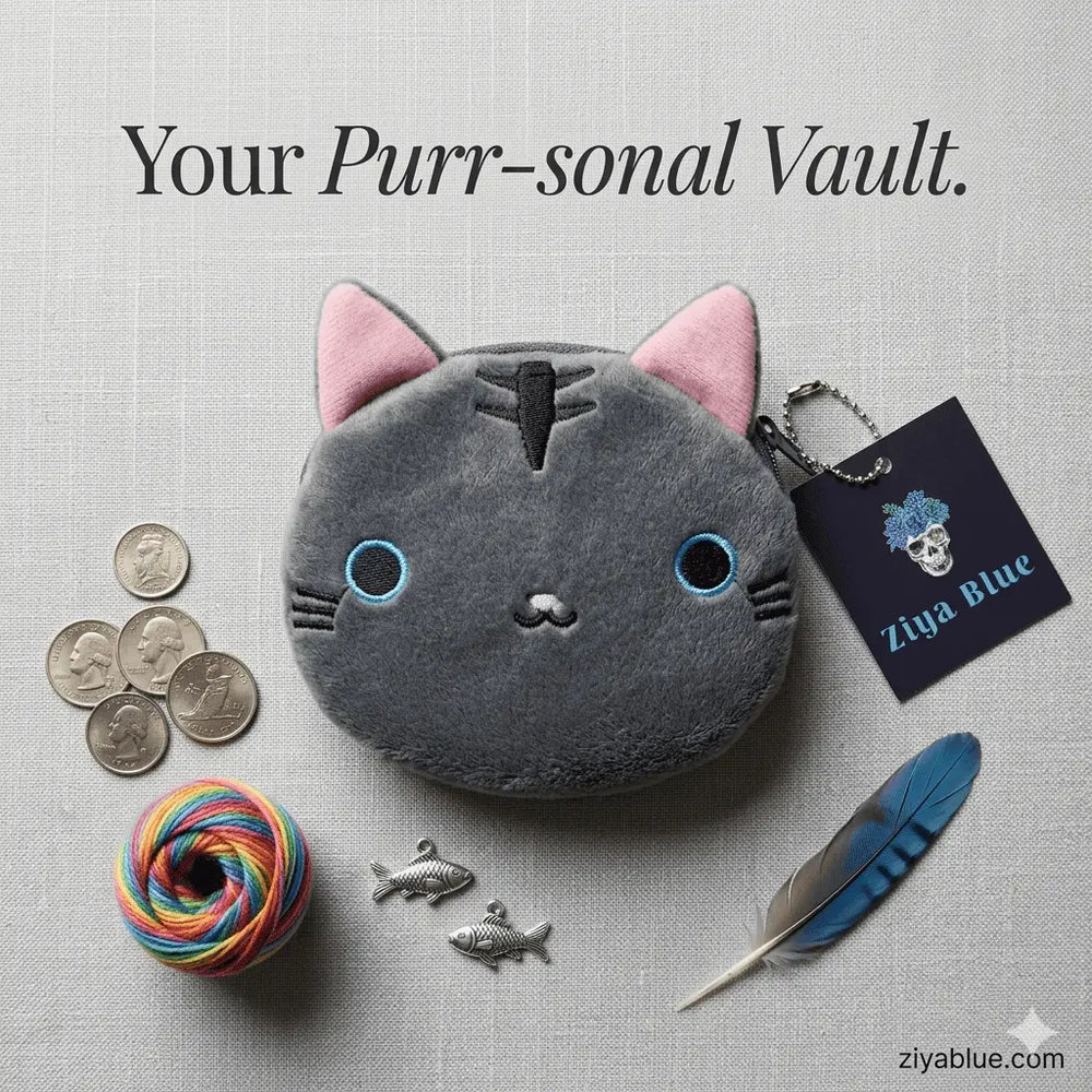 Kawaii Cartoon Cat Plush Coin Purse | 3D Kitty Keychain Wallet Ziya Blue Ziya Blue