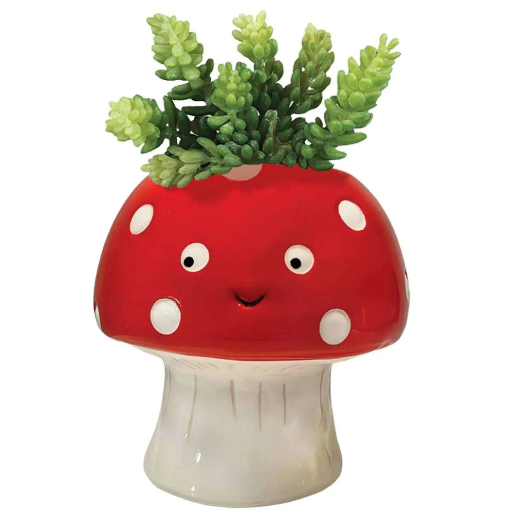 Kawaii Mushroom Planter - Small Ceramic Cottagecore Pot Streamline Ziya Blue